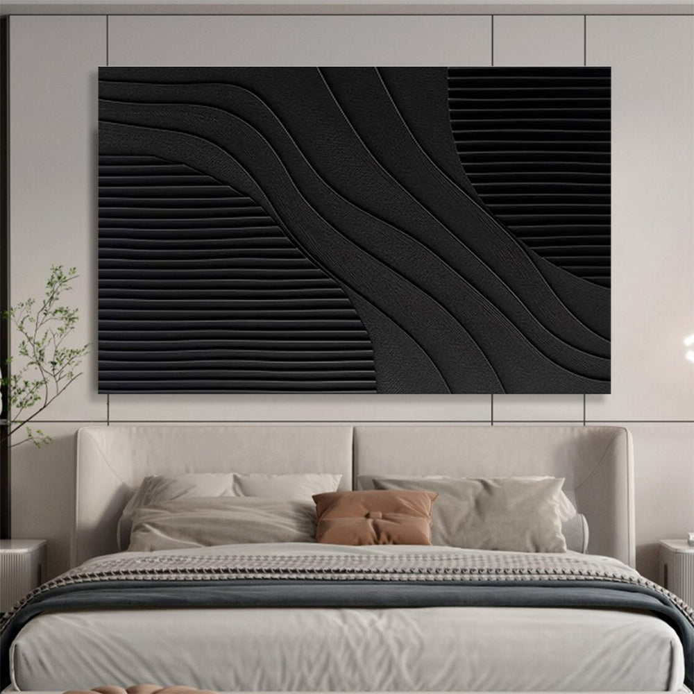 Black Curved and Straight Lines Minimalist Abstract Painting On Canvas DKS098
