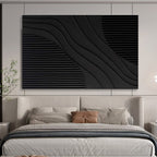Black Curved and Straight Lines Minimalist Abstract Painting On Canvas DKS098