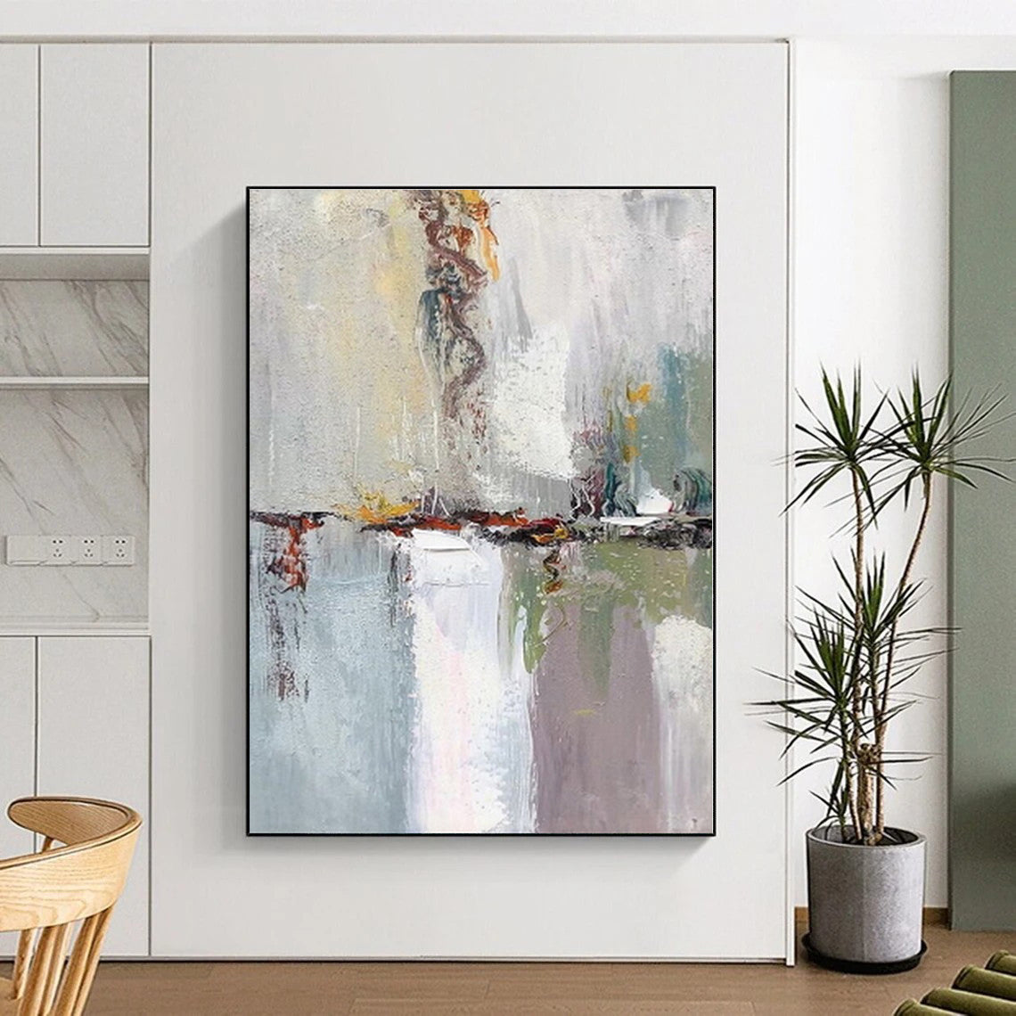 “Reflective Abstract Landscape” - Gray, Colorful Abstract Landscape - Inspired Painting On Canvas PS0403