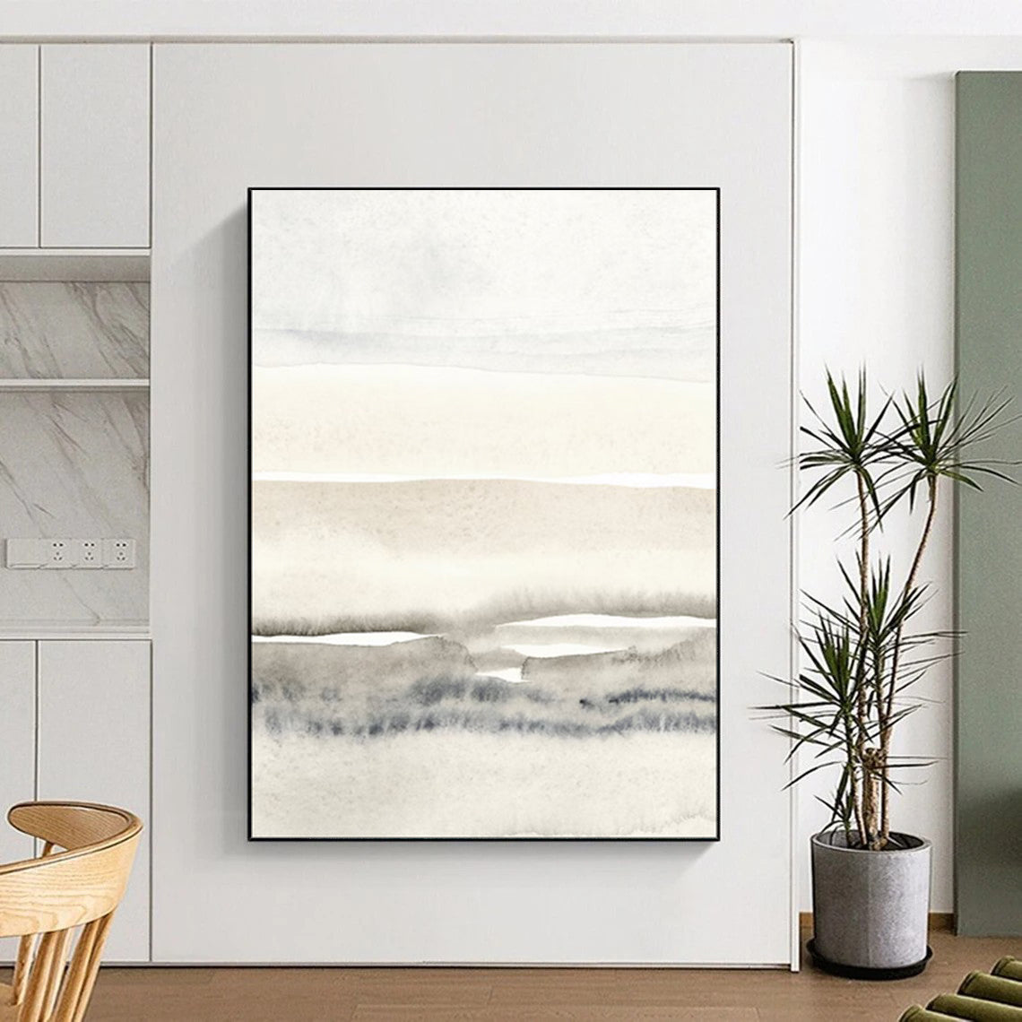 “Minimalist Gray - White Watercolor Layers” - Watercolor Painting On Canvas PT2055