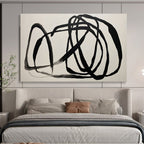 “Black - White Abstract Strokes” - Monochromatic “Chaos Calm” Painting On Canvas PT1650