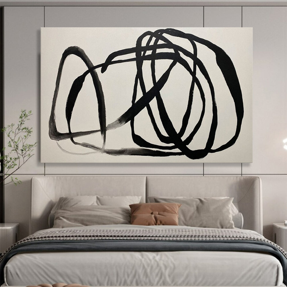“Black - White Abstract Strokes” - Monochromatic “Chaos Calm” Painting On Canvas PT1650