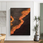 “Black and Orange Flames: Dramatic Abstract” - Bold Expressionistic Art On Canvas PT0961