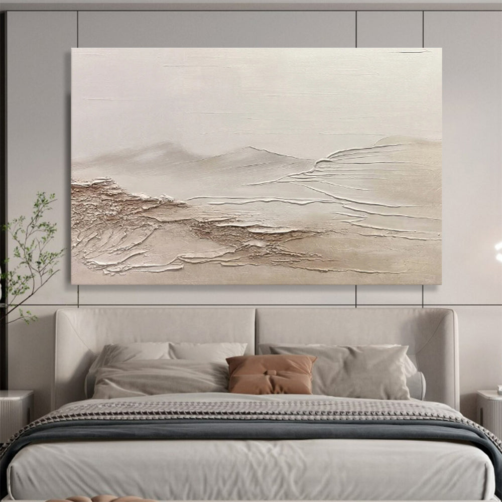 “Neutral Textured Landscape” - Minimalist Sculptural Painting On Canvas DKS465