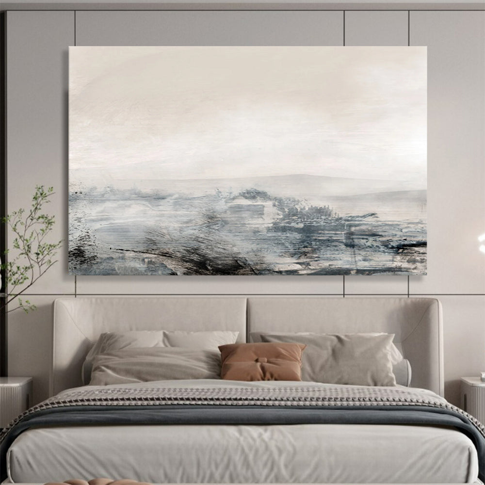 “Minimalist Gray and White Abstract Horizon” - Calm Abstract Painting On Canvas PT136
