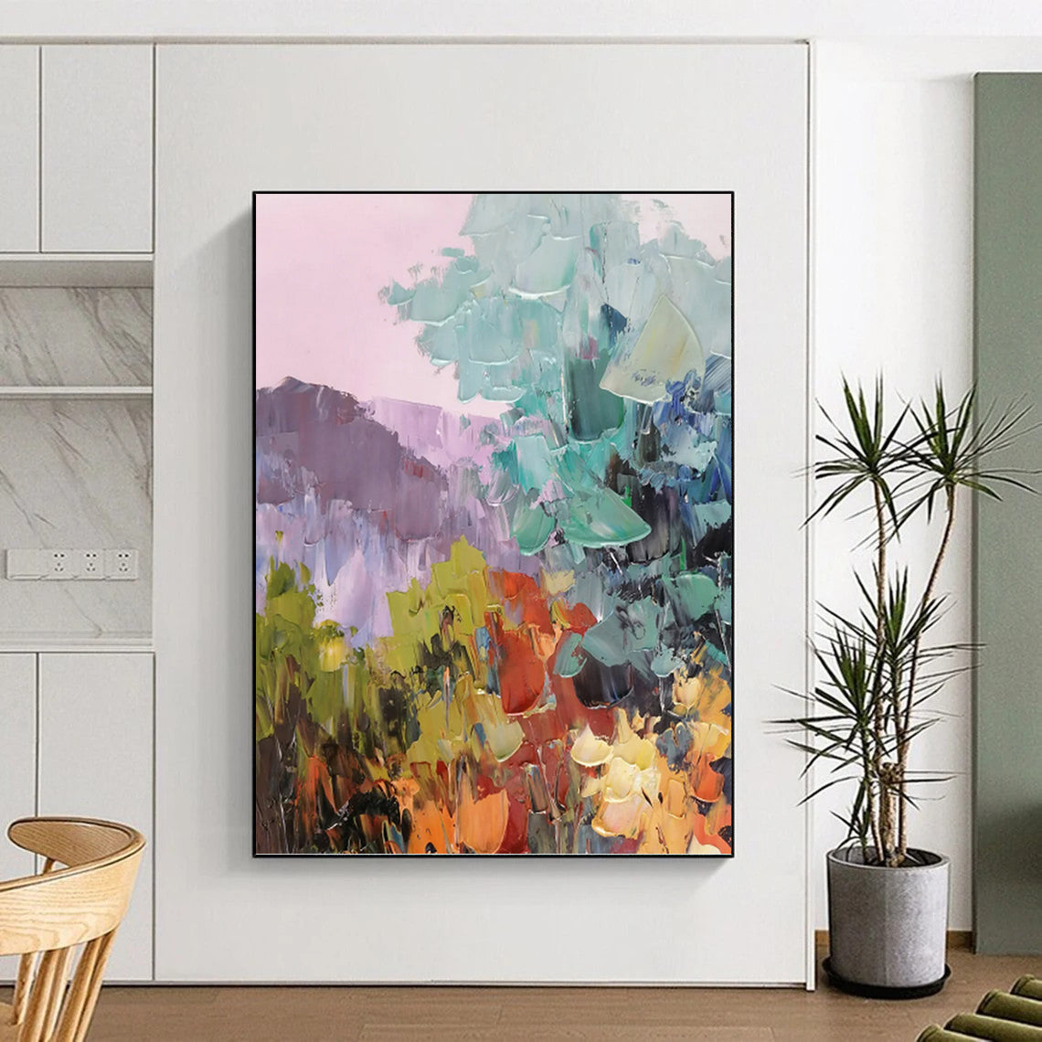 “Pastel - Toned Abstract Landscape” - Impasto Landscape Painting On Canvas PT1278