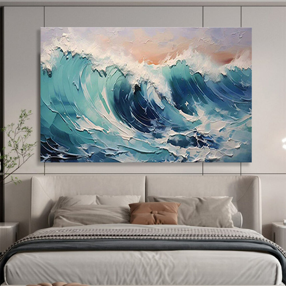 Turquoise Tide - Impasto Sea Oil Painting, Ideal for Coastal Bedroom & Patio DKS679