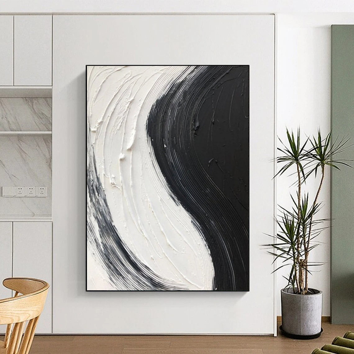 “Black and White Swirl” - Dynamic Abstract Painting On Canvas DS376