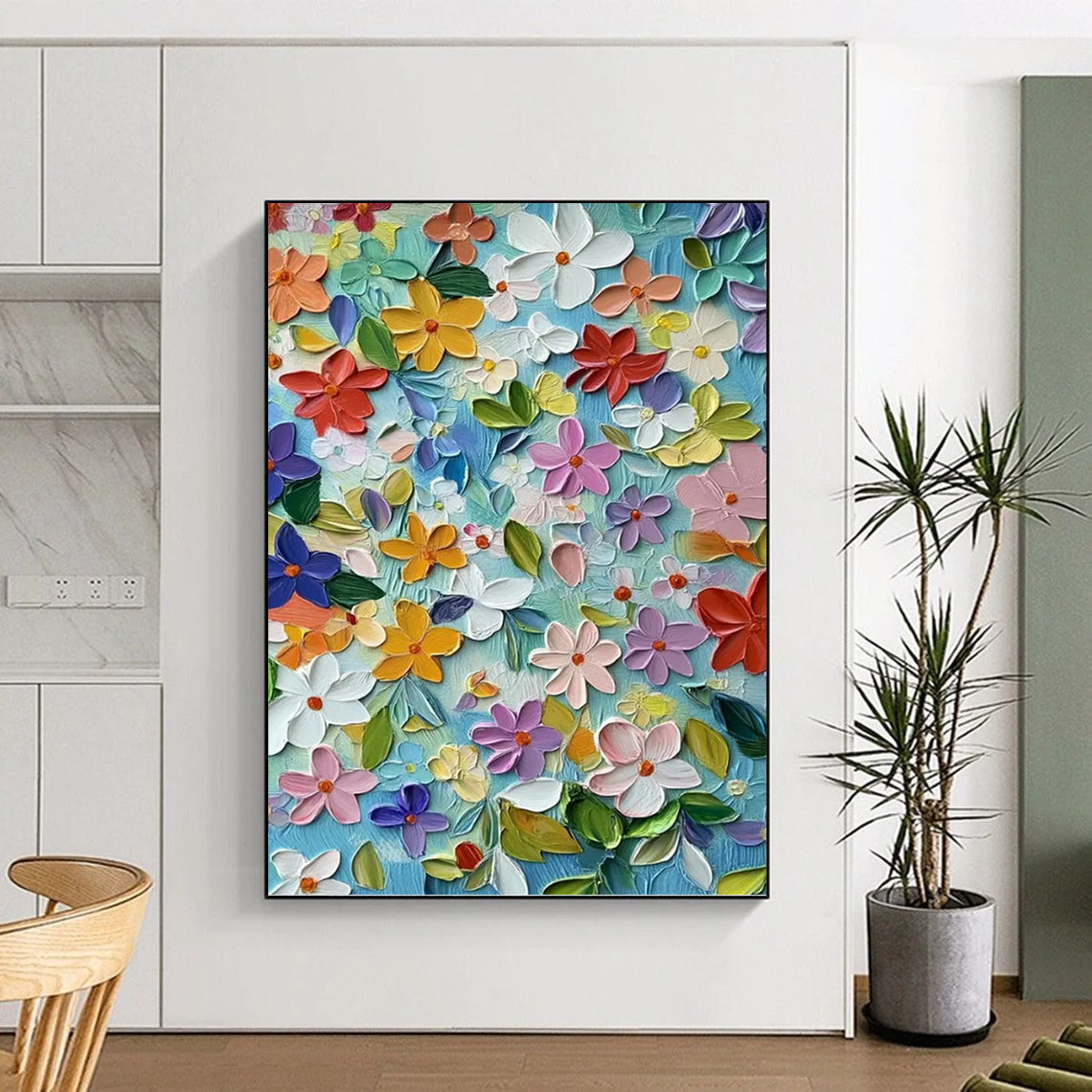 “Colorful 3D Floral” - Floral, Textured Painting On Canvas PT1551