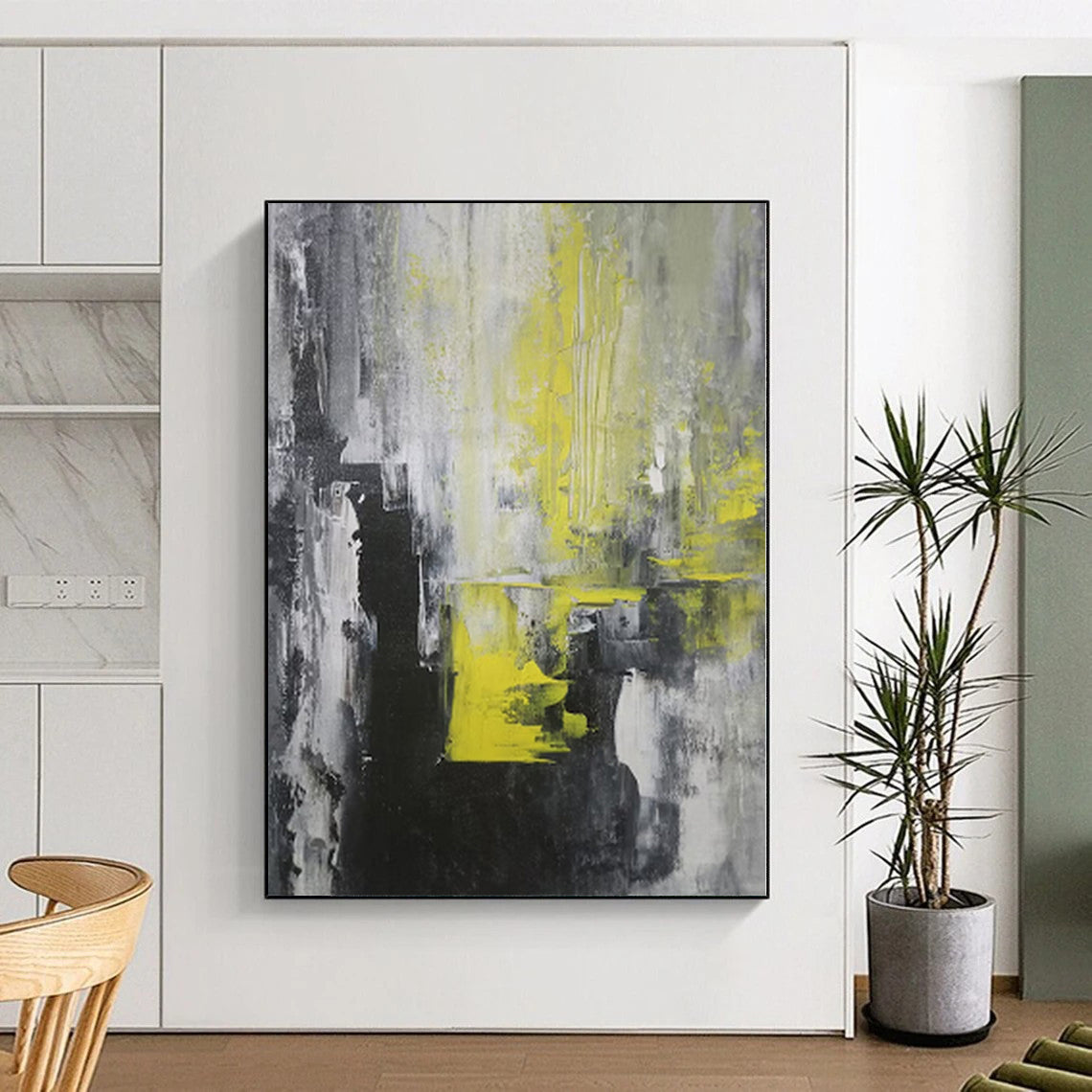 “Gray - Yellow Abstract Urban” - Industrial Abstract Painting On Canvas PS0063