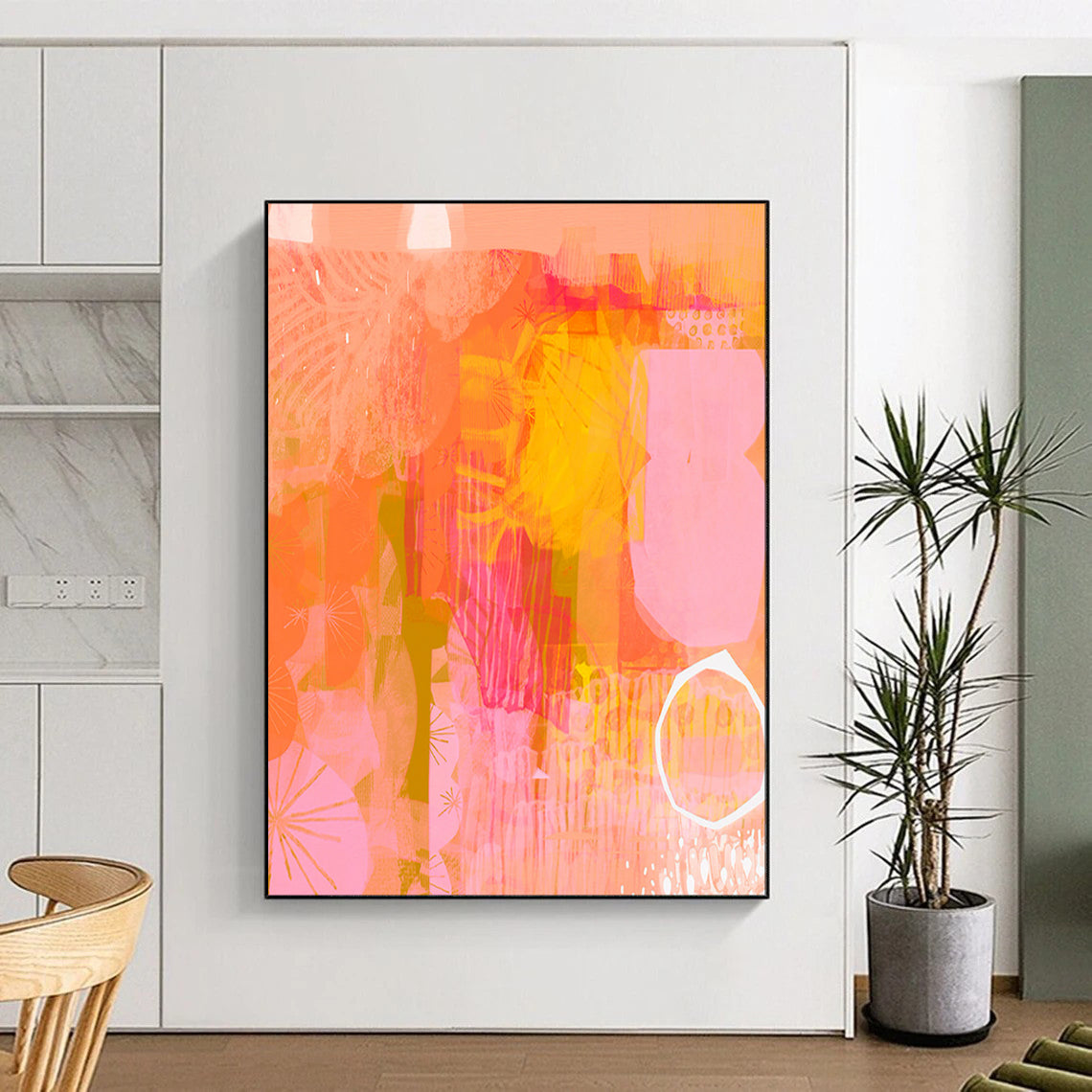 “Peach - Orange Abstract Forms” - Abstract Painting On Canvas PT2003