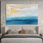 “Gold - Blue Coastal Abstract” - Serene Blends Painting On Canvas PT1521