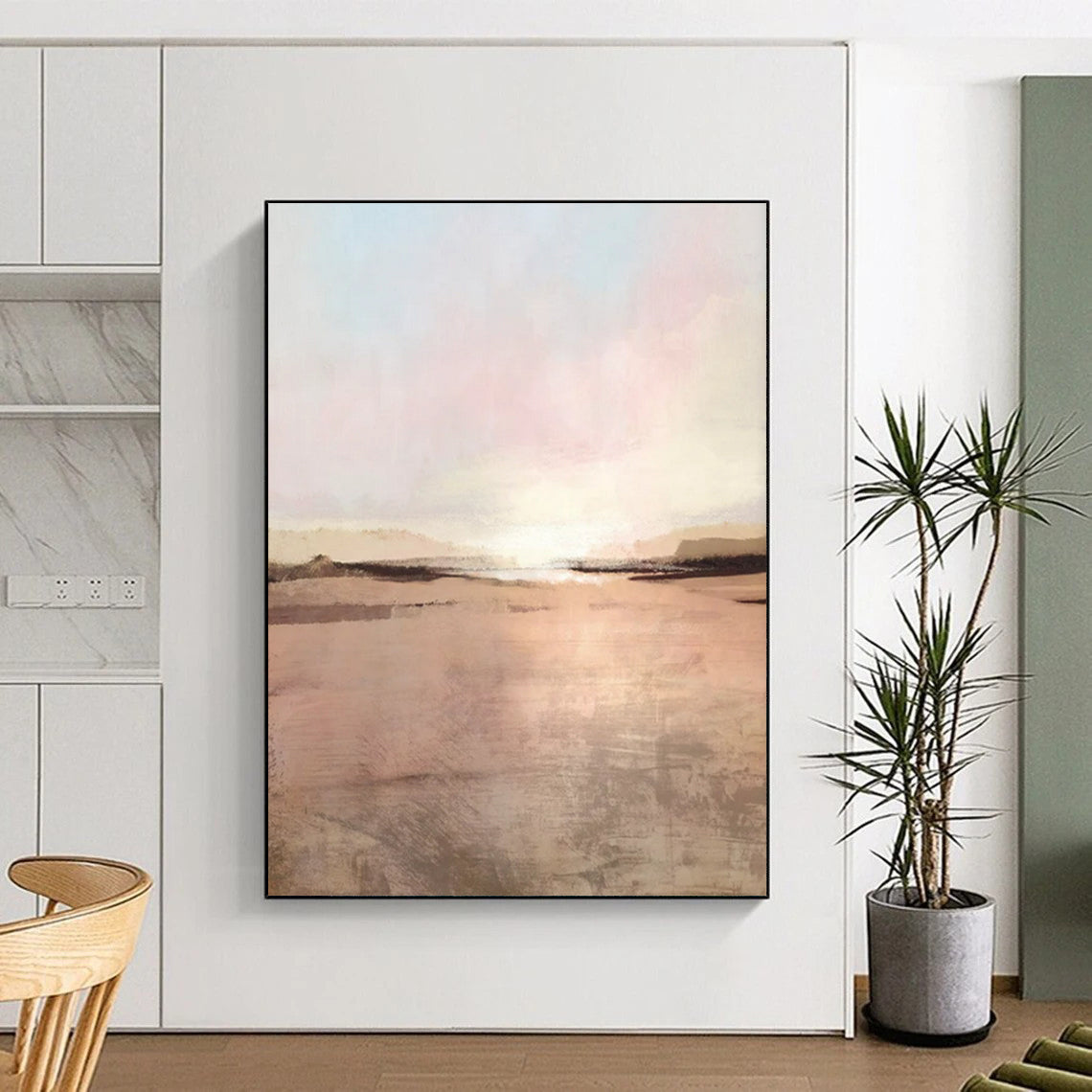 “Pink - Beige Sunset” - Impressionistic Landscape Painting On Canvas PT2314