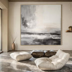 Gray, White, Beige with Textured Strokes "Atmospheric Drift" Abstract Painting On Canvas PS1377