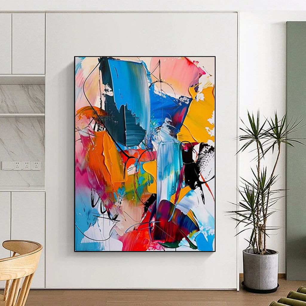 “Dynamic Color and Line Symphony” - Energetic Abstract Painting On Canvas PS0231