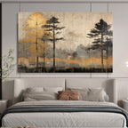 “Golden Trees in Gray Landscape” - Contemporary Landscape Painting On Canvas PT106