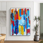“Colorful Abstract Carnival” - Multicolor, Red, Blue, Yellow, Orange Abstract Expressionist Painting On Canvas PS0646