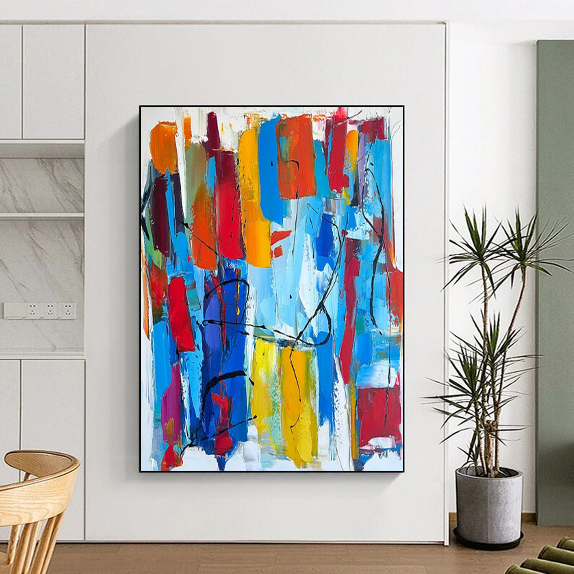 “Colorful Abstract Carnival” - Multicolor, Red, Blue, Yellow, Orange Abstract Expressionist Painting On Canvas PS0646