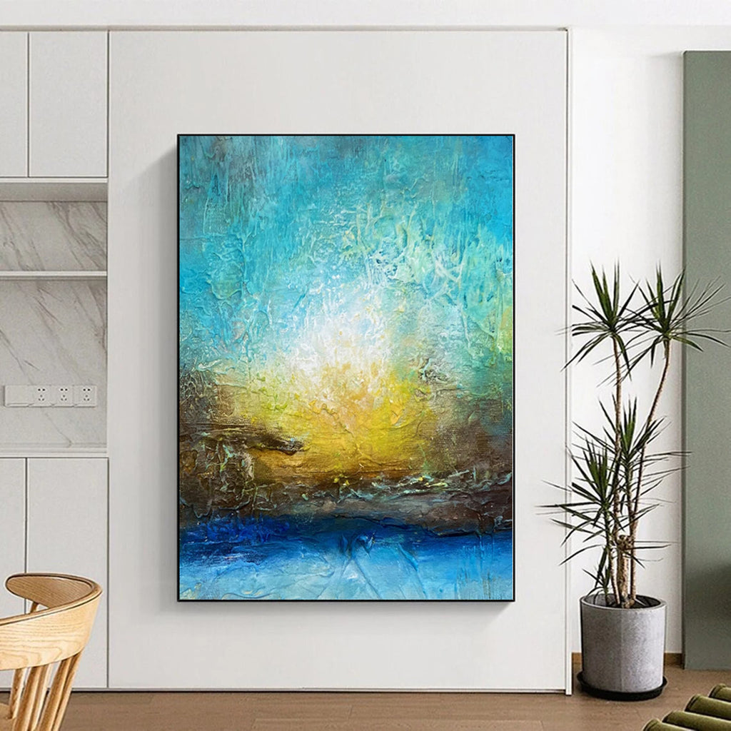 “Textured Blue - Gold Abstract Sunset” - Impressionistic Abstract Painting On Canvas PS0046