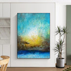 “Textured Blue - Gold Abstract Sunset” - Impressionistic Abstract Painting On Canvas PS0046