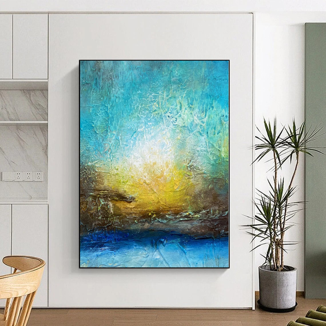 “Textured Blue - Gold Abstract Sunset” - Impressionistic Abstract Painting On Canvas PS0046