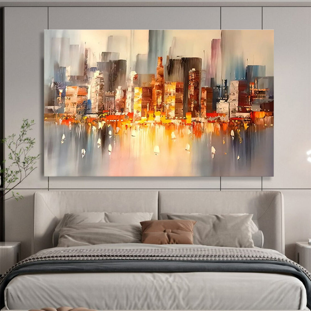 “Cityscape at Dusk” - Impressionistic Oil Painting On Canvas DKS899