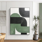 “Green - Black Curved Textures” - Minimalist Abstract Painting On Canvas PT1171