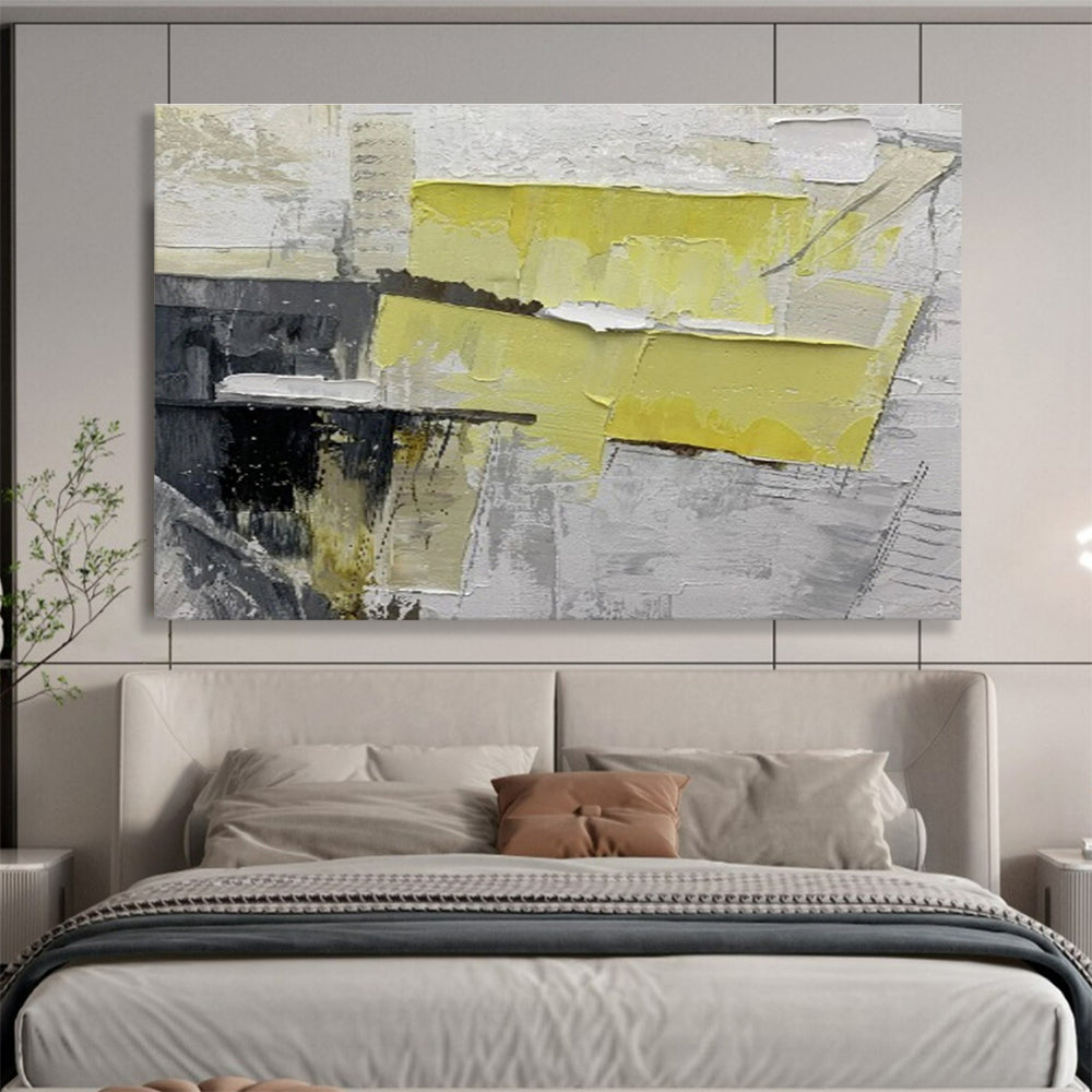 “Yellow and Gray Abstract Collage” - Abstract Mixed - Media Painting, Perfect for Office & Studio DKS595