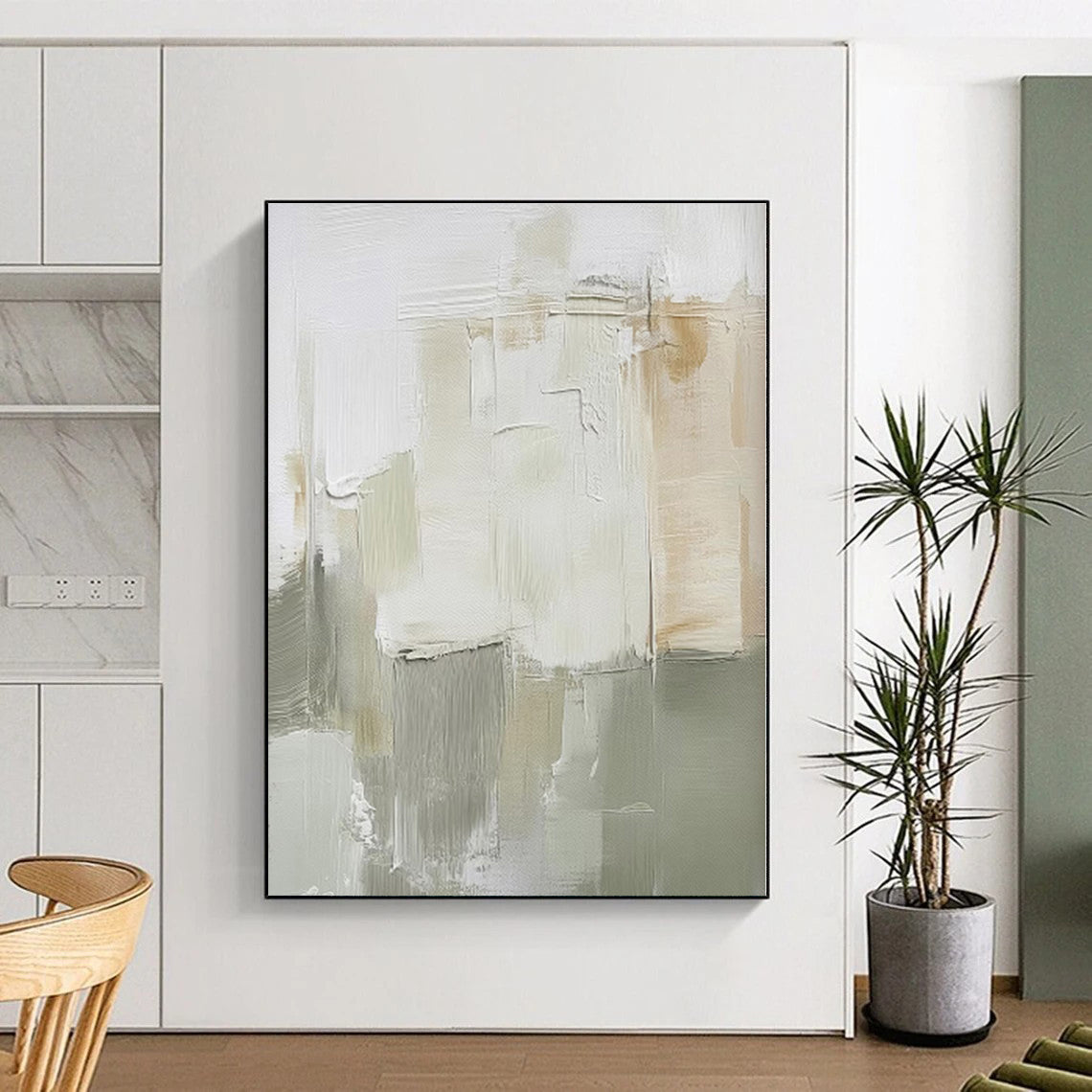 “Soft Neutral Abstract” - Beige, Gray, White Abstract Painting On Canvas PS0439