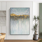 “Gold - Blue Abstract Landscape Drip Art” - Abstract Painting On Canvas PT2077