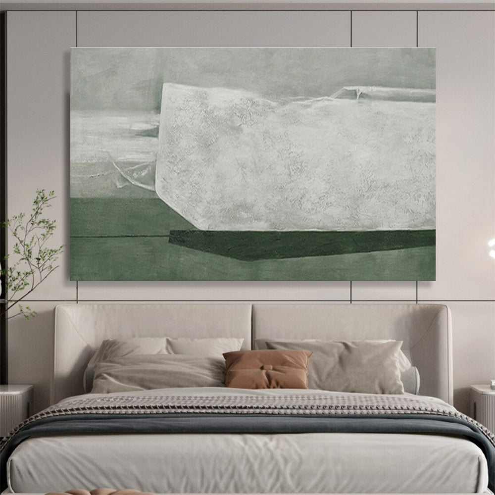 “Gray and Green Abstract Form” - Abstract Oil Painting, Ideal for Art Studio & Minimalist Home DKS611