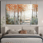 “Autumn Birch Forest Path” - Misty Landscape Painting On Canvas PT222