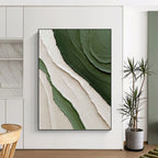 “Green & Beige Textured Waves” - Green, Beige, Layered Abstract Painting On Canvas PT1481