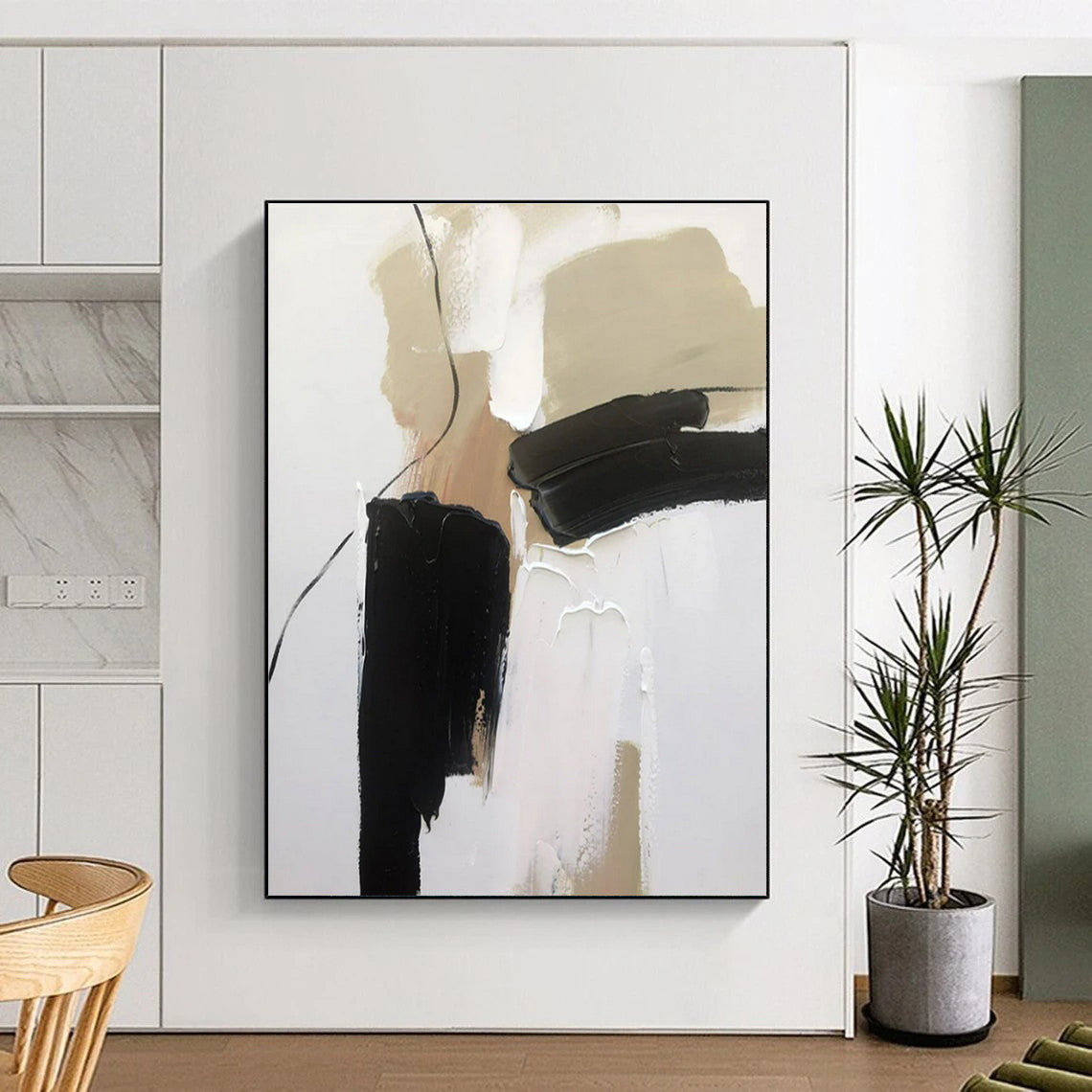 Black, White, Beige Bold Blocks “Urban Silence” - Painting On Canvas PS0798
