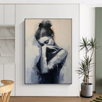 Monochrome Contemplative Figure, Minimalist Expression, Painting On Canvas PT2140