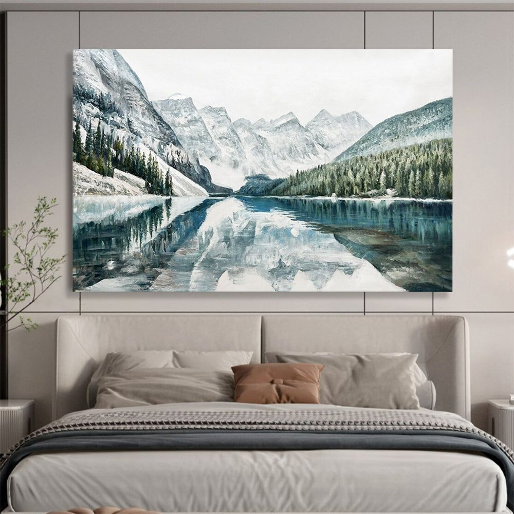 “Snowy Mountain & Lake Reflection” - Nature Landscape Painting On Canvas PT221