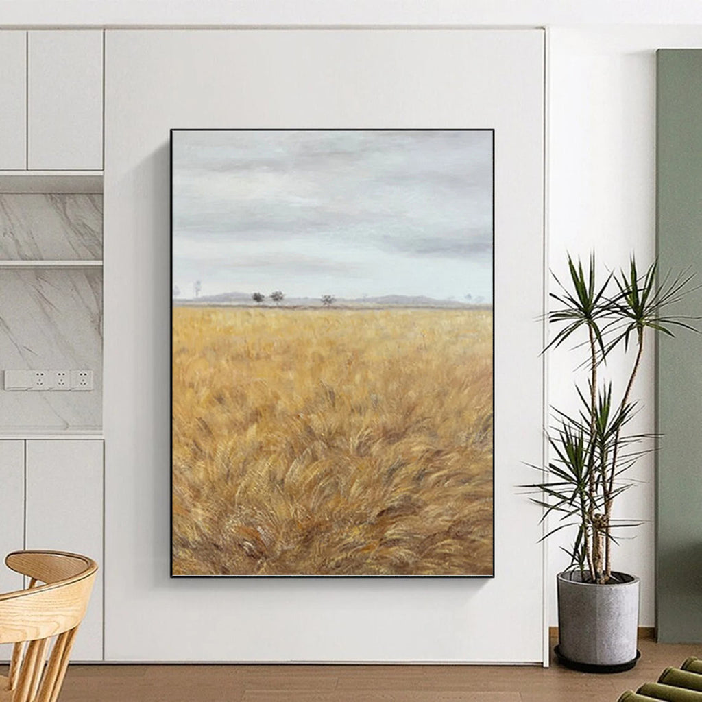 “Golden Field Minimalist” - Minimalist - Inspired Landscape Painting On Canvas PT1434