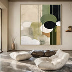 Green, Beige, Black with Circular Shapes "Circular Nature" Abstract Painting On Canvas PS1277