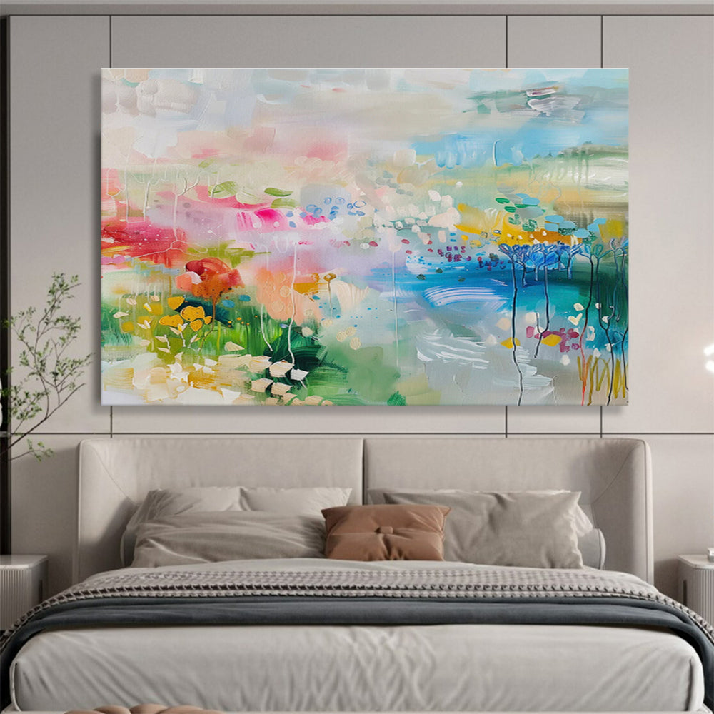 “Whimsical Colorful Landscape” - Abstract Scenic Painting On Canvas DKS494