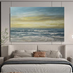 “Vibrant Coastal Sunset in Blues, Yellows & Whites” - Impressionistic Seaside Oil Painting On Canvas PT033