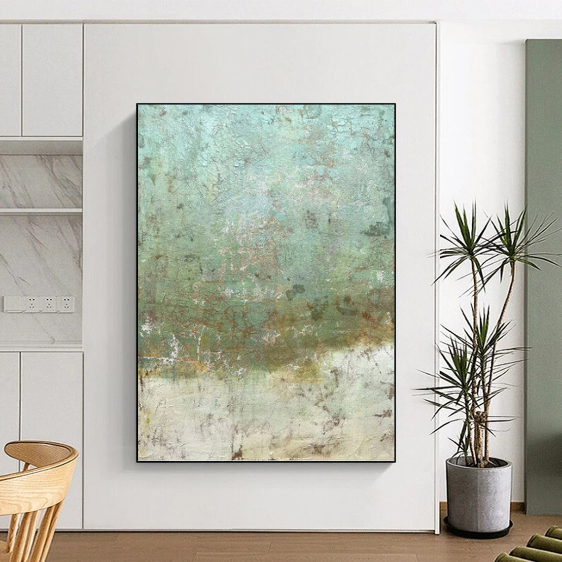 “Textured Green and Brown Abstract” - Abstract, Earthy - Toned Painting On Canvas PT1512