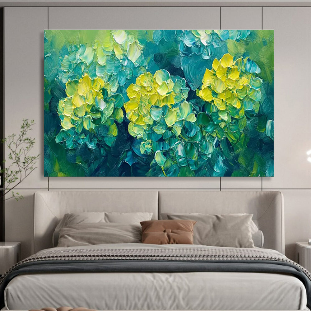 “Yellow Flowers in Green” - Impasto Oil Painting On Canvas DKS799