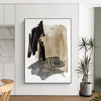 “Black - Beige - Grey Abstract Textured Shapes” - Tactile Abstract Painting On Canvas PS0337