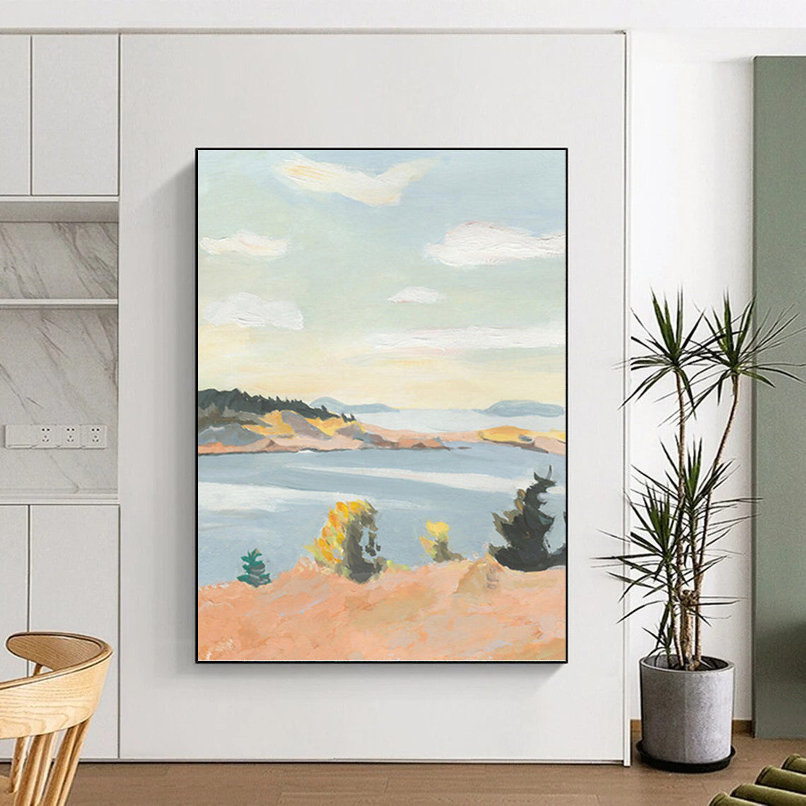 “Sunset Lakeside View” - Warm Hues, Lake & Landscape Painting On Canvas PT1460
