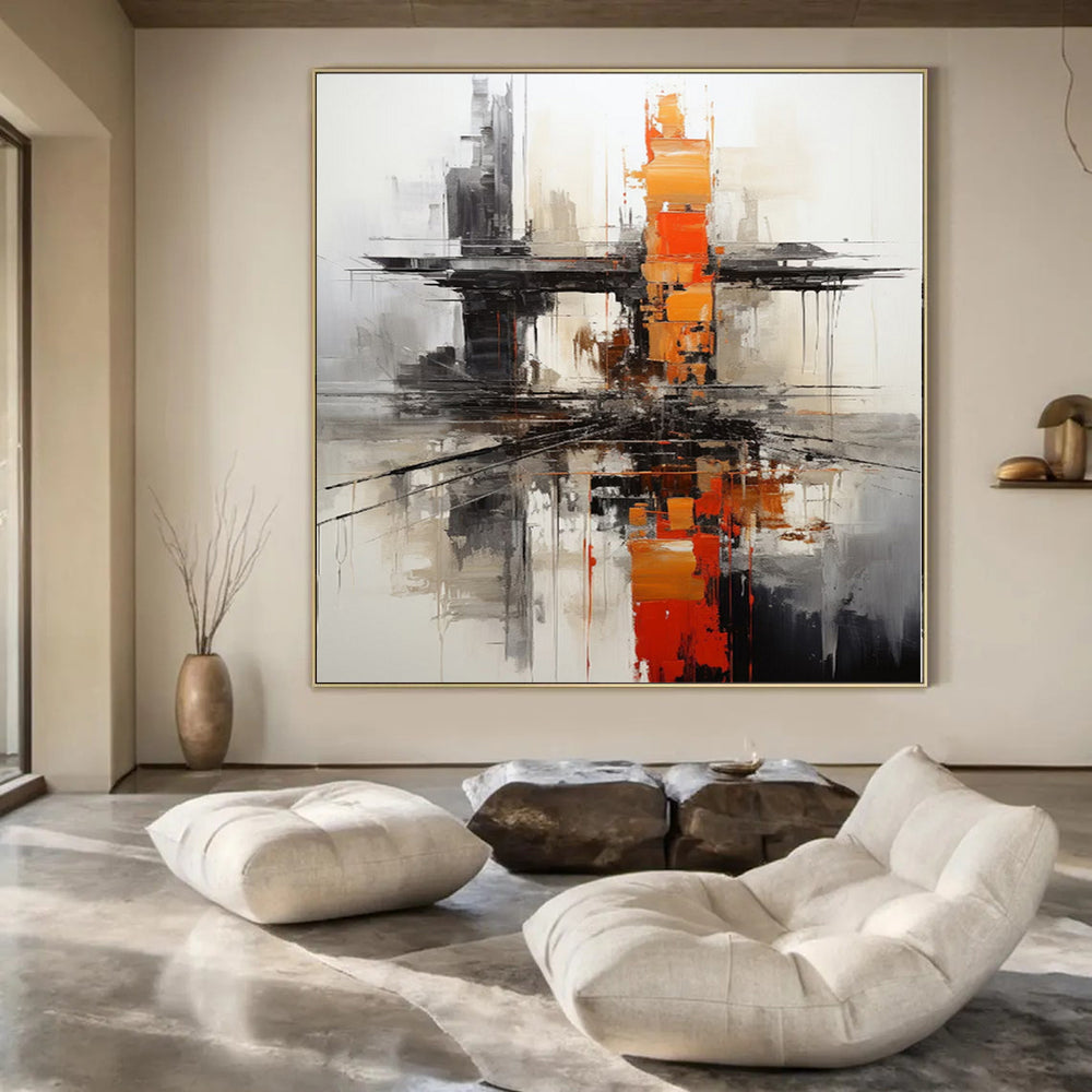 “Urban Skyline Abstraction” - Industrial Abstract Painting On Canvas PS0177