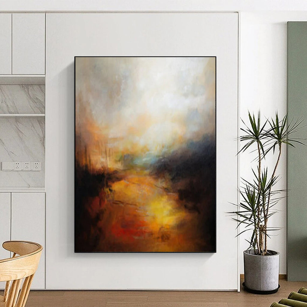 “Golden - Orange River” - Abstract Landscape Painting On Canvas PT2333