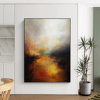 “Golden - Orange River” - Abstract Landscape Painting On Canvas PT2333