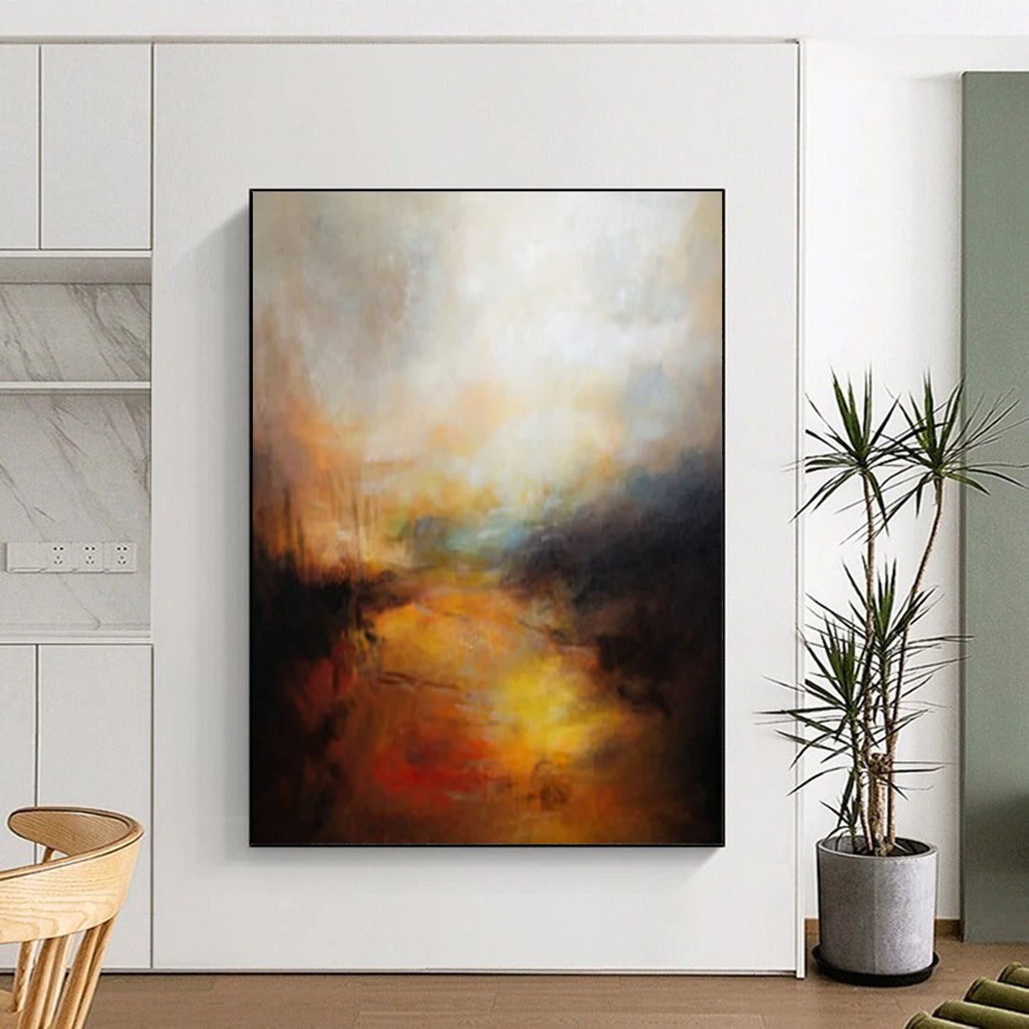 “Golden - Orange River” - Abstract Landscape Painting On Canvas PT2333