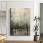 “Gray - Green Abstract Mist” - Gray, Green Abstract Painting On Canvas PS0528