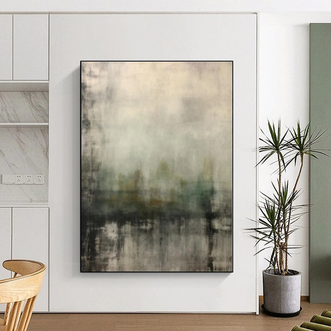 “Gray - Green Abstract Mist” - Gray, Green Abstract Painting On Canvas PS0528